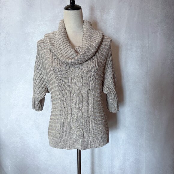 INC International Concepts Sweaters Shimmer Turtleneck Blouse Metallic Beige L - Picture 2 of 9